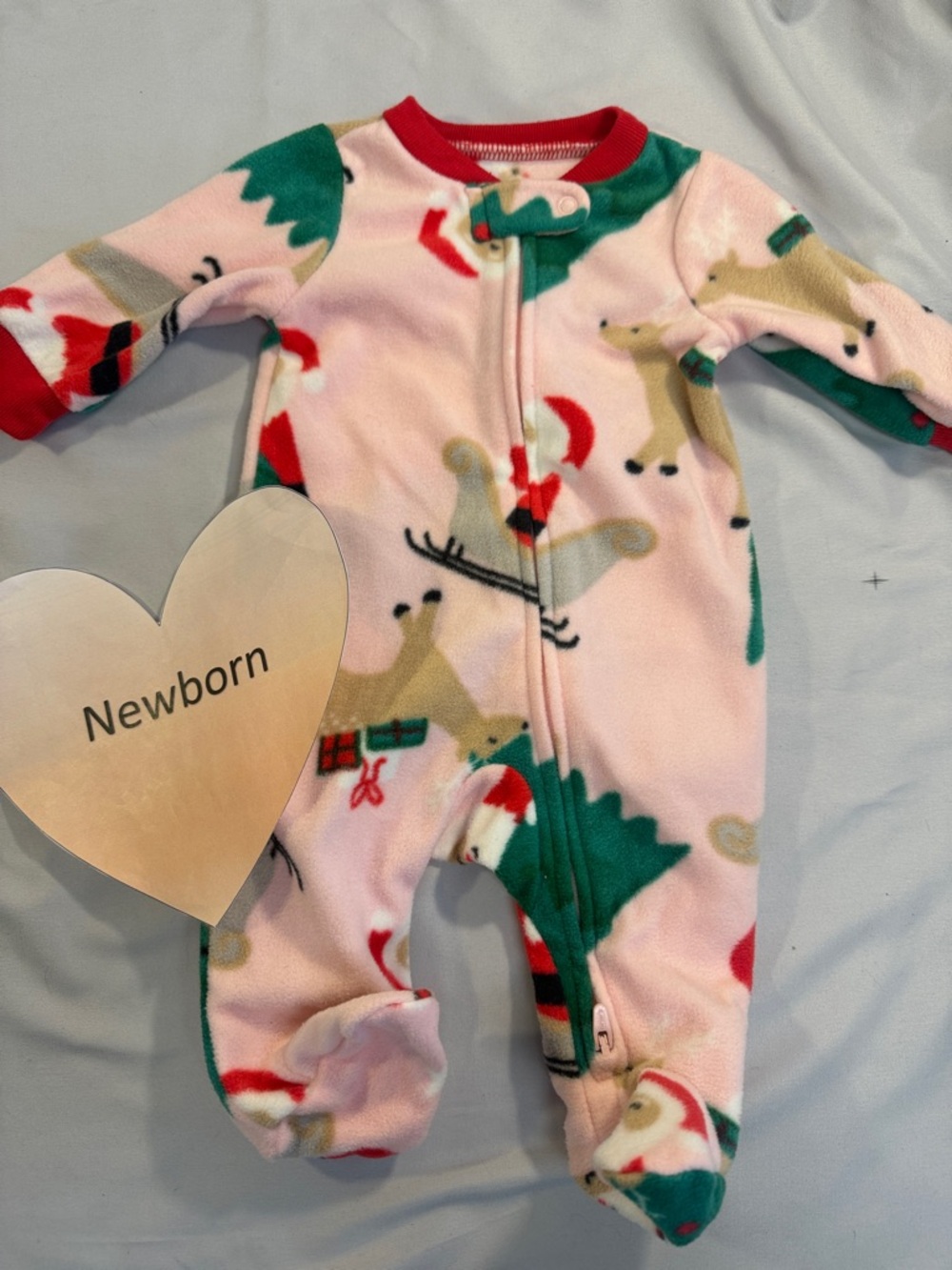 Carter's - NWOT -Newborn Festive Pink Kids One Piece Fleece Sleeper/Footie